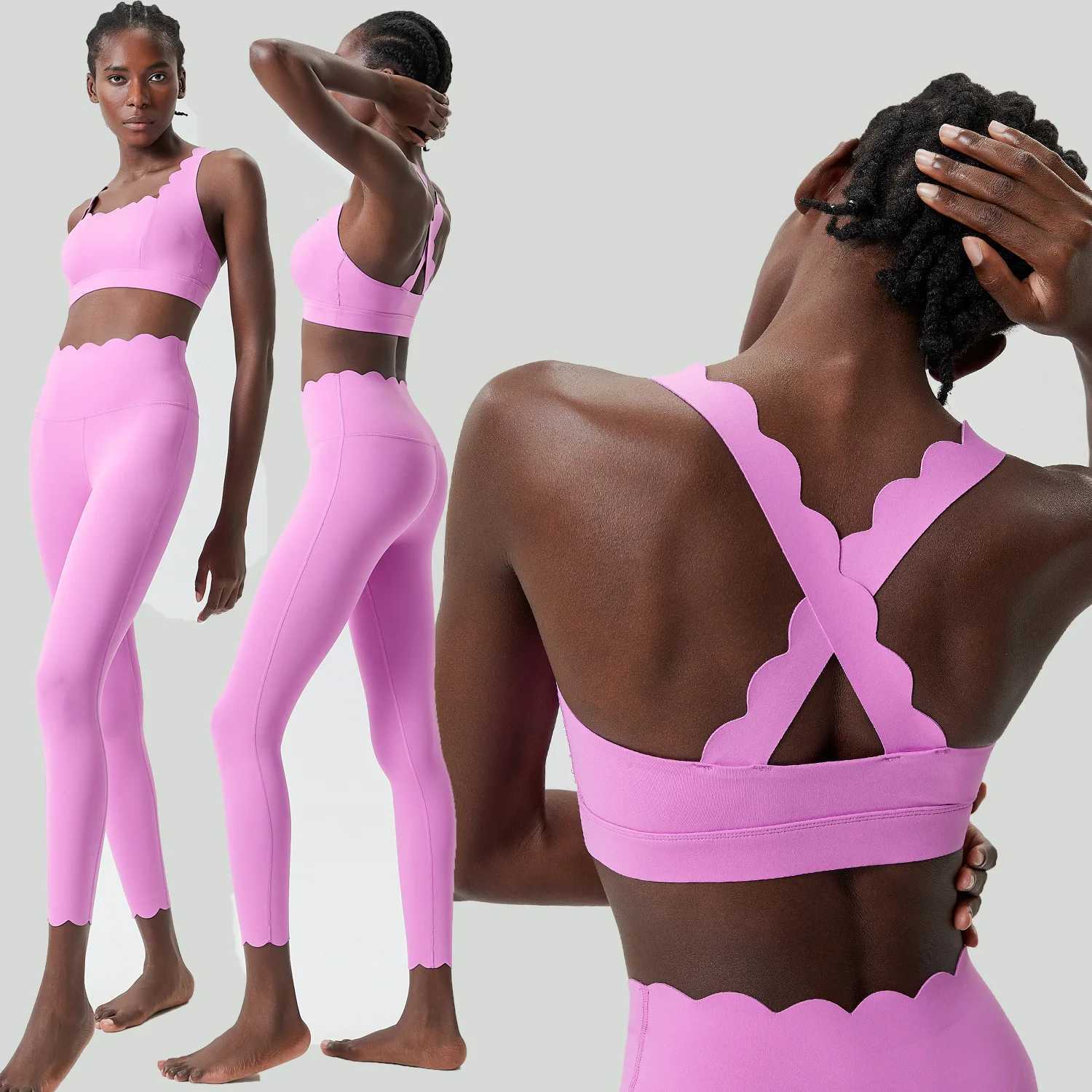 Women Solid Color Gym Suit Two Pieces Fitness Yoga Set Super Streth Slim Fit Running Sportswear Breathable Workout Clothes W250923
