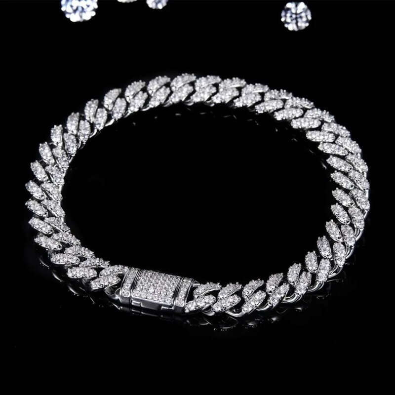 8mm Necklace k Cuban Mossinate Dia Vvs Moissanite Chain Hip Hop Iced Fine Jewelry Sterg Sier