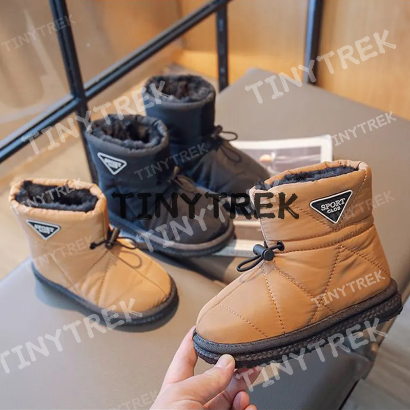 Winter Kids Snow Thick Fur Morden Sewing Elastic Band Children Youth Flat Black Brown Non-Slip Cutefeet Warm Boys Girls Toddler Boots Shoes Sizes 26 - 37