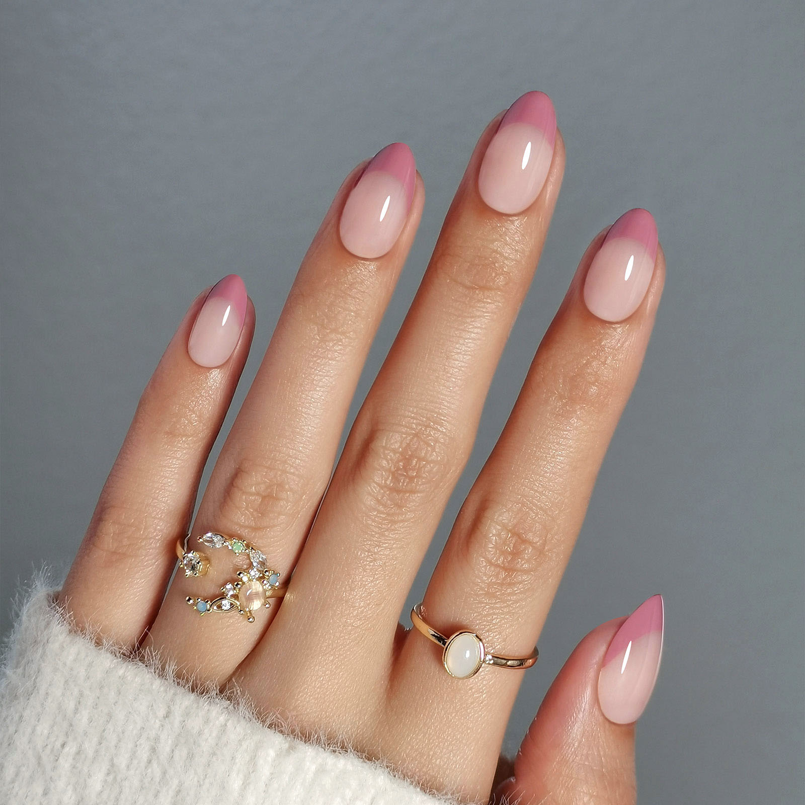 Prune French Press-on Fake Nails - Soft Gel Almond Nails with a Natural and Perfect Fit, 16 Sizes - 32 Reusable Fake Nails