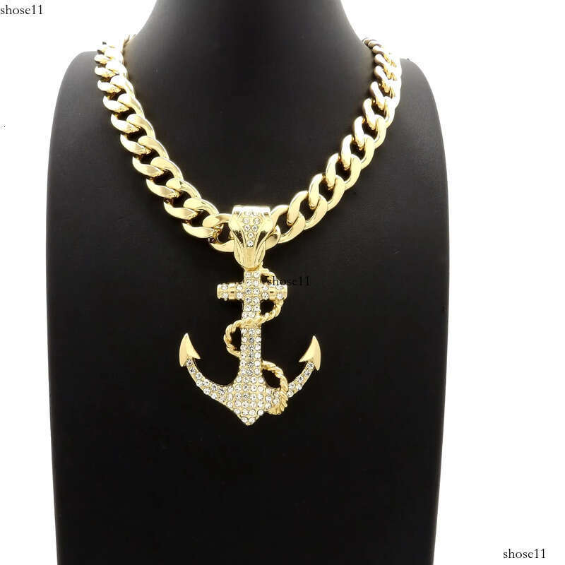 Hip Hop Fashion Iced Out Anchor Certified Gold Dia Pendant 20 11mm Cuban Chain for Your Husband