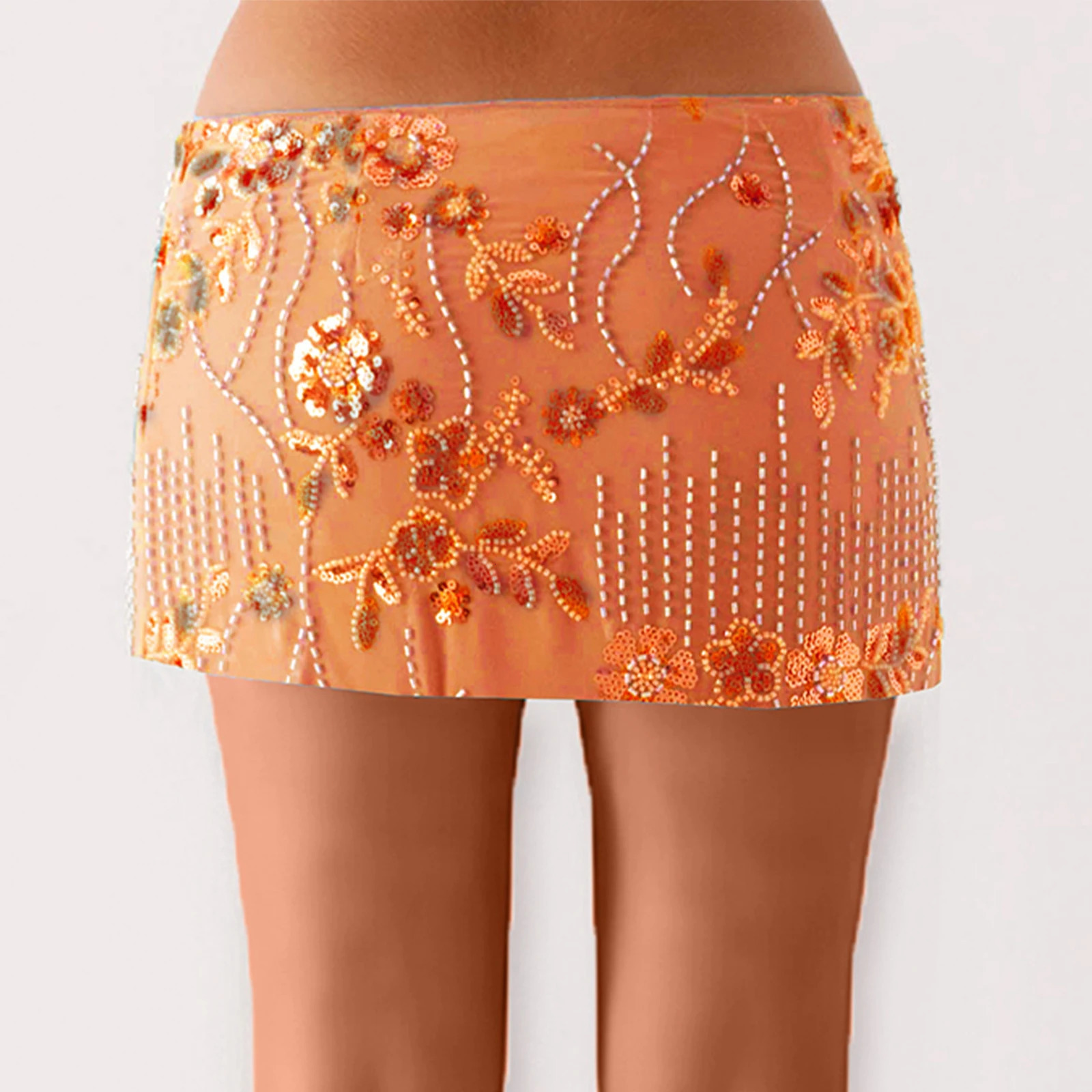 Women Bodycon Sequin Skirt Short Skirt Beaded Flower Low Rise Mini Shiny Glitter Skirts Female Summer Streetwear Y2k Skirts 250922