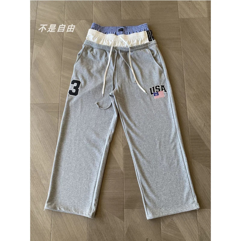 Fake Three Pieces Waist Design Project GR Sweatpants Men Women Embroidery Digit 3 Label Track Pants Black Gray Casual Trousers 250922