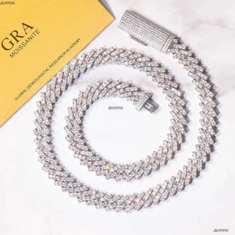 GRA Certificate 10mm Single Row Fine D/VVS Moissanite Cuban k Chain Rapper Hip Hop Necklace Jewelry