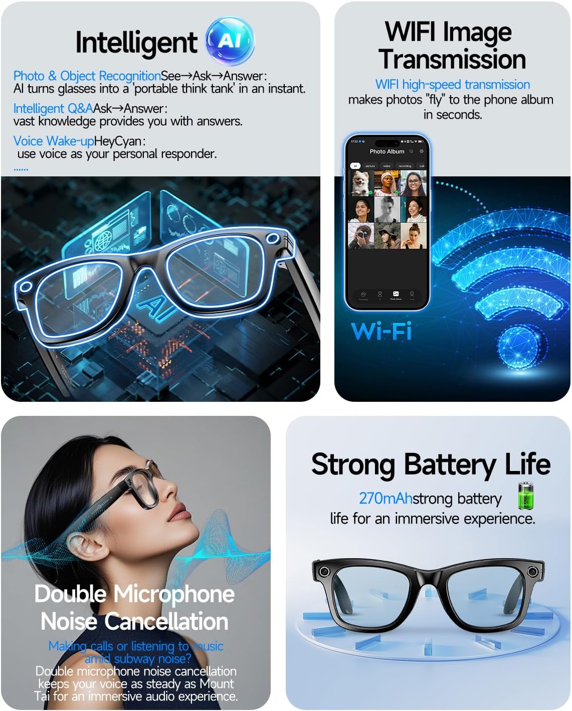 AI Smart Glasses 4K HD Camera, BT Call, 800W Anti-Shake Camera Glasses with Video Recording Dual Mic, Simultaneous Interpretation/GPT Identify Objects