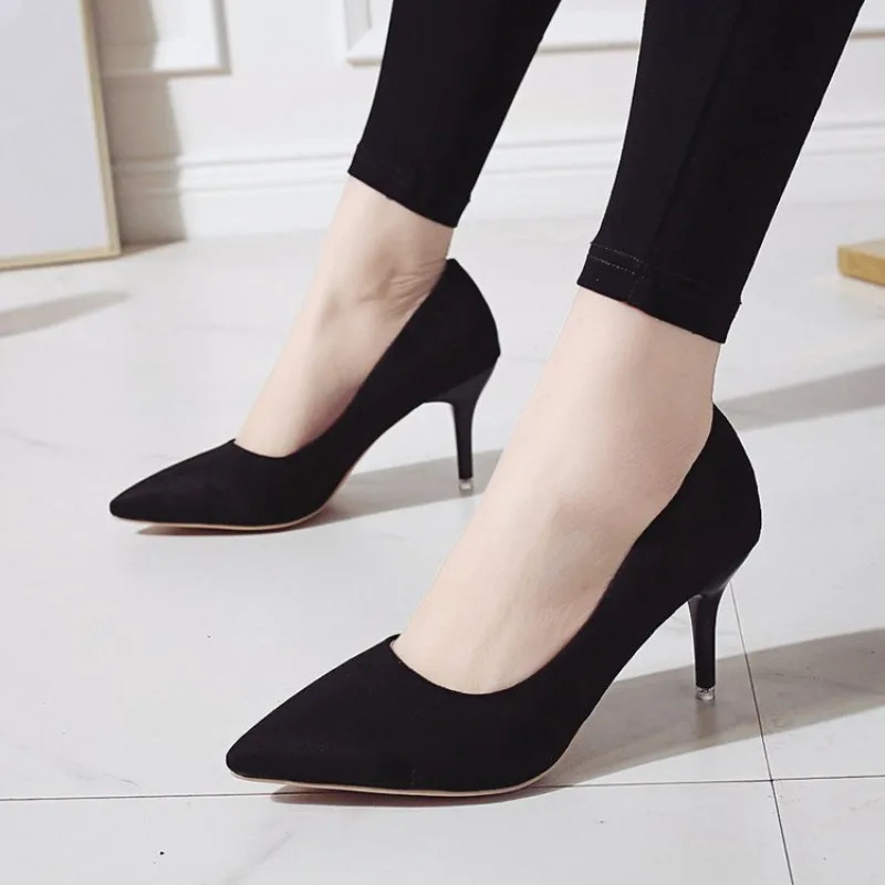 Woman High Heel Shoes Black Women Highheeled Shoes Trend Faux Suede Pointed Toe Sexy Pumps Big Size 250922