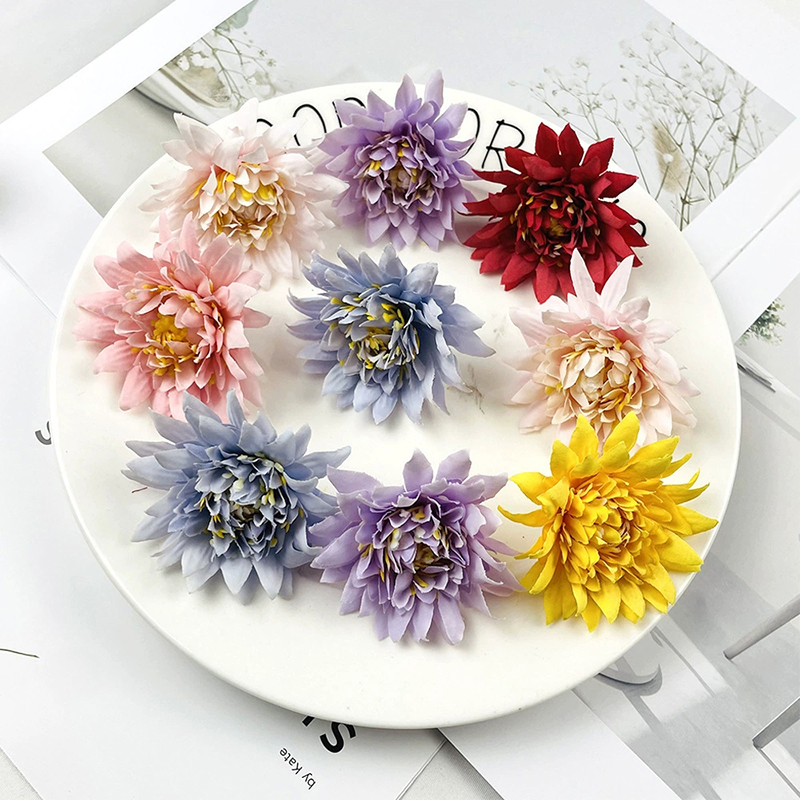 Diameter 6cm Artificial Phoenix Tail Chrysanthemum Flower Heads Silk Flower Heads Wholesale for Wed Bouquet Table Centerpieces Bridal Shower Home Hair Decors