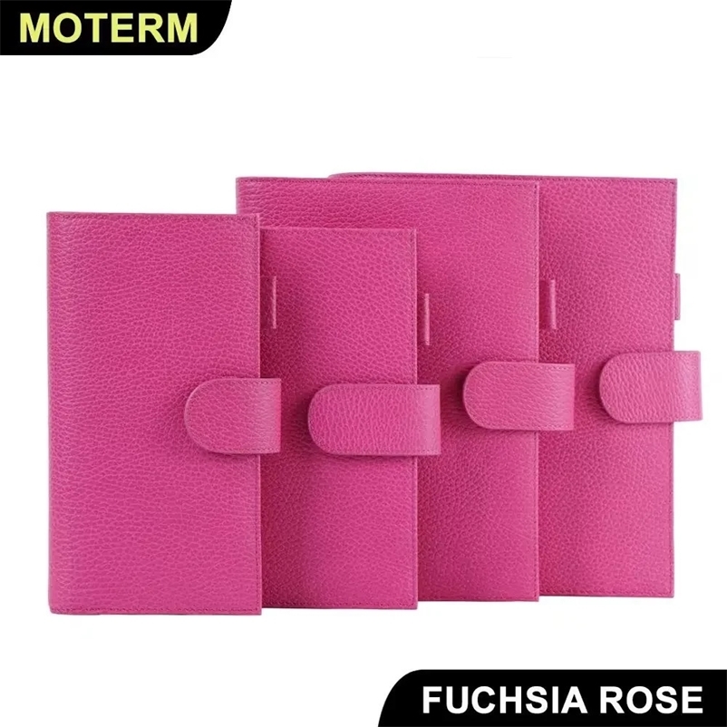 Moterm Firm Pebbled Grain Leather Fuchsia Rose Color Cowboy Planner Rings Notebook Cover Diary Agenda Organizer Tour 240717bj