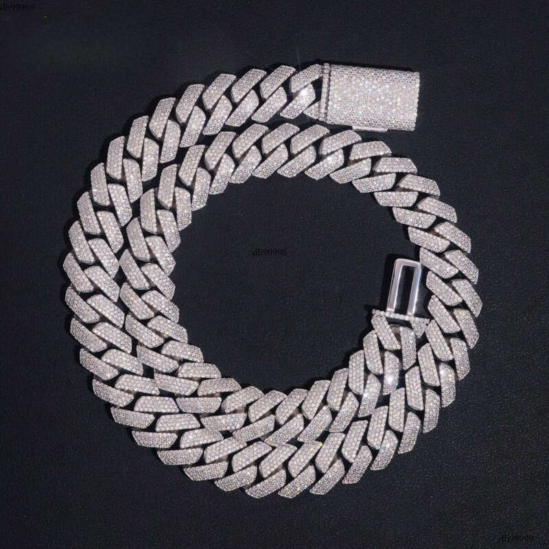 Iced Out Jewelry Hip Hop15mm 3Row Necklace S Gold Plated Pass Test VVS Moissanite Dia Cuban Link Chain