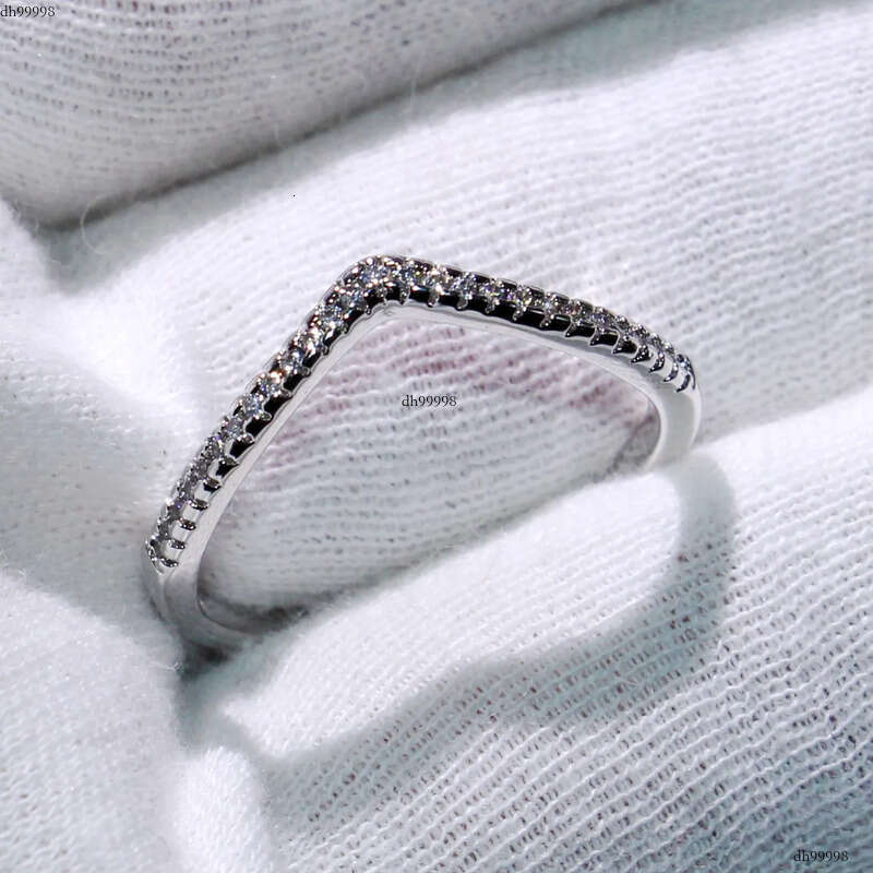Big Promotion Wholesale Professional Deluxe Jewelry Sterling Sier Pave White Sapphire CZ Dia Women Wedding Band V Ring Gift BOX