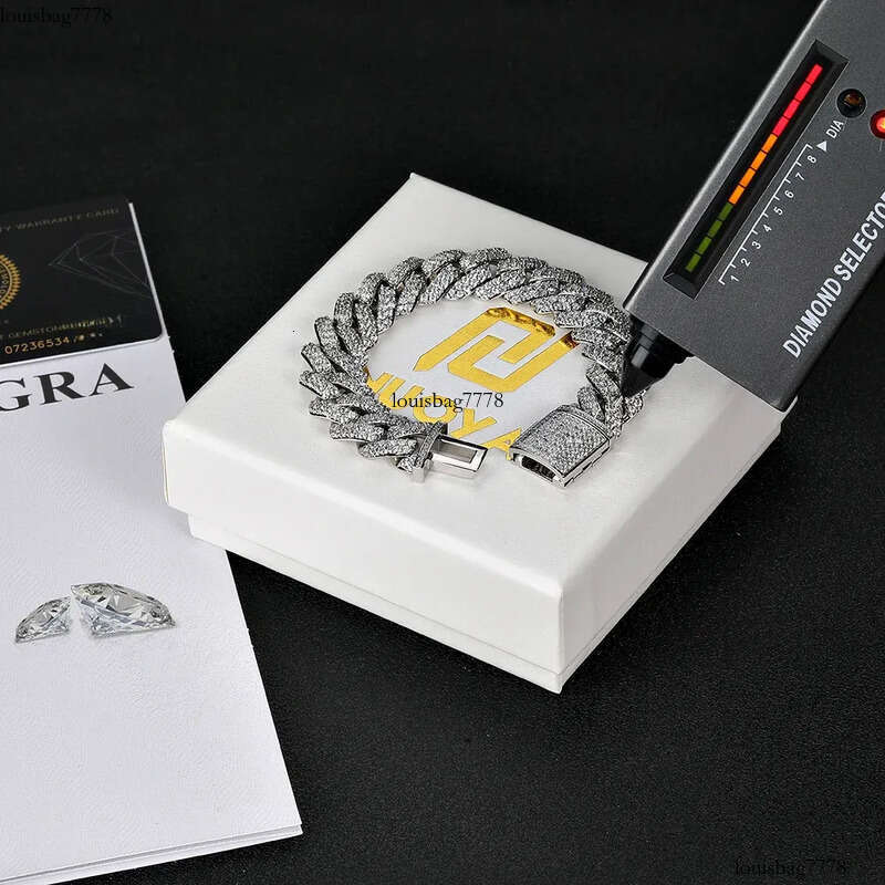 8/10/15/20mm Miami Hip Hop Jewelry Pass VVS Stone Shiny Sterling Sier Bracelet Moissanite Cuban Link Chain For Men