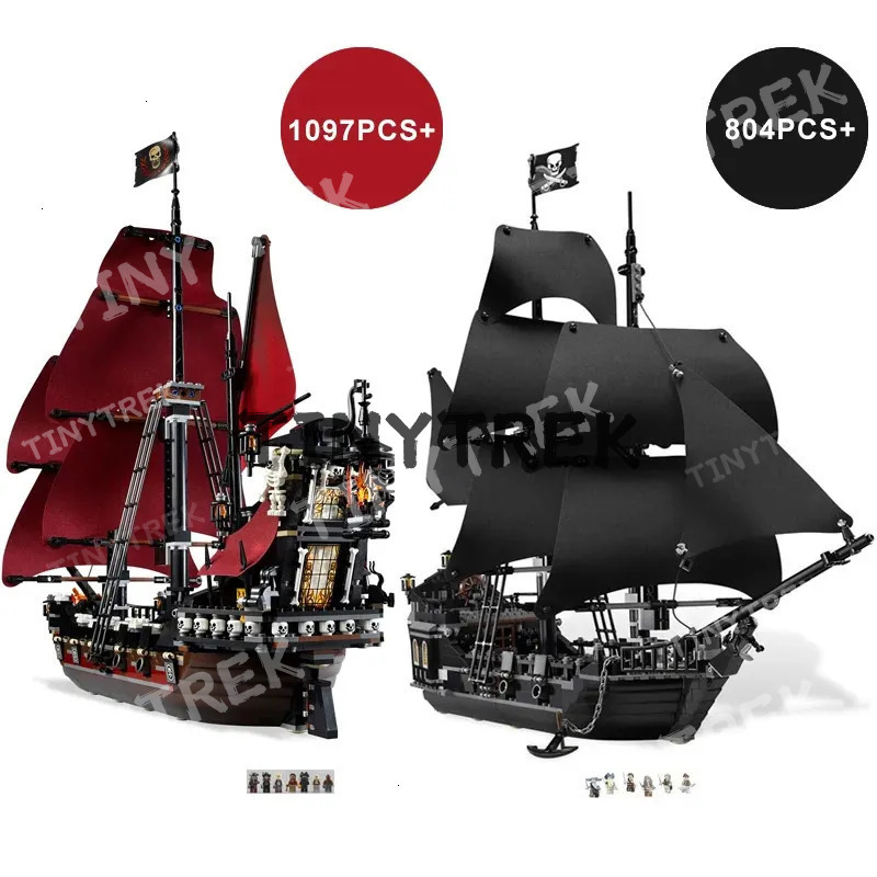 The Black Pearl And Queen Annes Revenge Ship Building Block Model Assemble Bricks Toys Kids Gifts Fit MOC 4195 4184 Set 241230