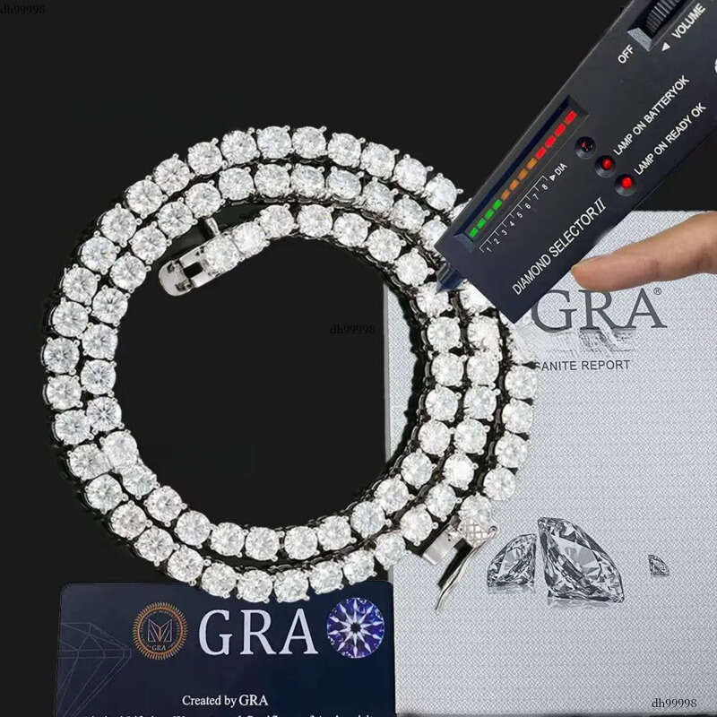 Hip Hop Sier Moissanite Tennis Chain White Gold Iced Out Dia Bracelet Necklace Fine Jewelry Sets for Men Women
