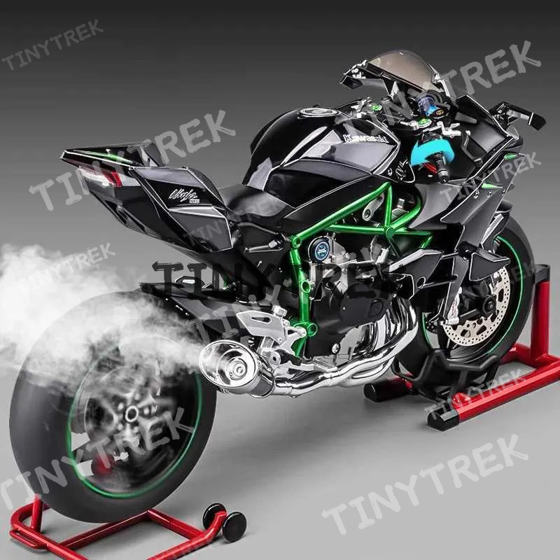 Large 1 6 Kawasaki H2R Guided Spray Dynamic Alloy Metal Die Casting Motorcycle Model Sound Light Boutique Simulated Gift Box W241126
