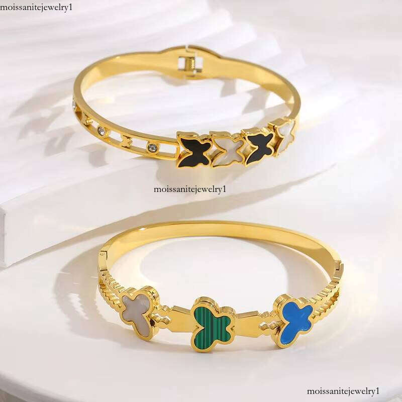 Open Black and White Shell Butterfly Bangle Blue Enamel moissanite chain Matte Fashion Women's Bracelet