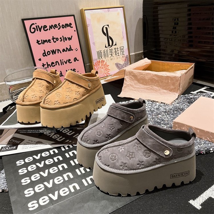 Free Shipping Designer New Series 7cm Platform Casual Shoes Fashion Print Ankle Boots Frosted High Quality Texture Grey Apricot Maroon Bestselling