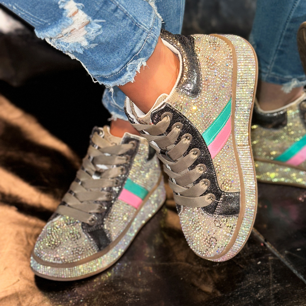 2025 Women High Top Printing Luxury Sneakers Shining Sneakers Fashion Shining Diamond Casual Shoes Comfortable Running Designer Sports Women's Sh