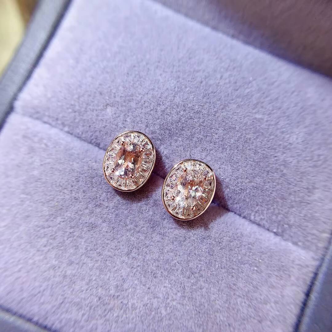 Luxury Vintage Court GoldPlated Natural Morganite Earrings for Women Anniversary Gift CMA