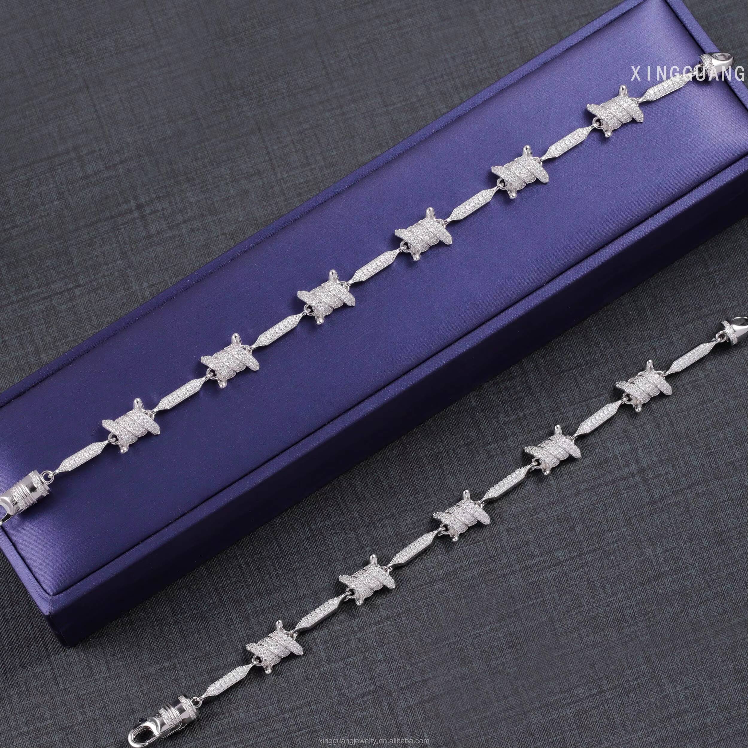 Fashion Style Men Women 8MM Spiked Bracelet VVS Moissanite Diamonds S925 Sterling Silver Knots Link Cuban Bracelet Jewelry