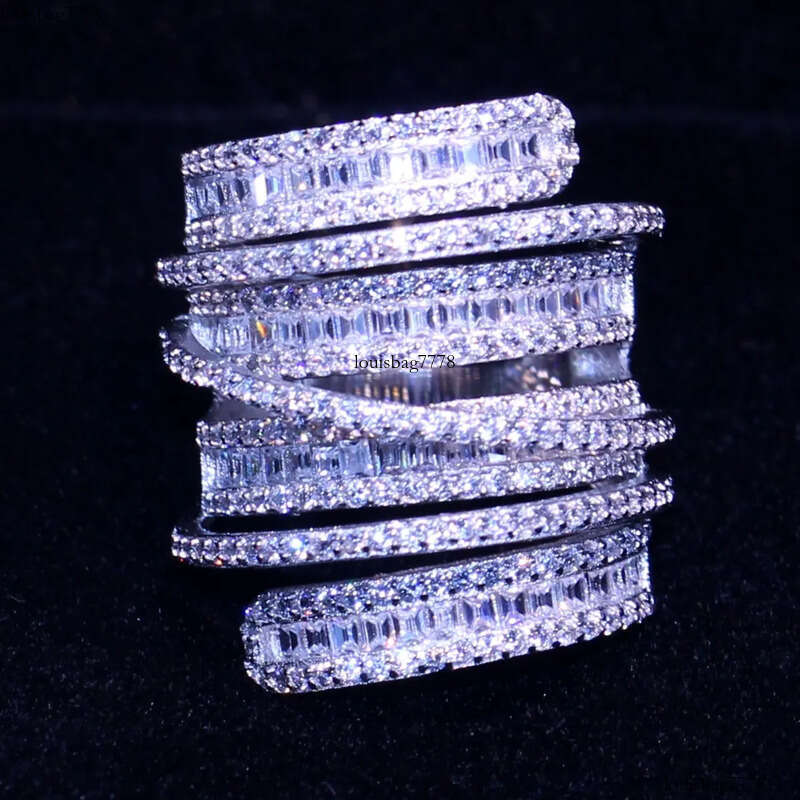 Stunning choucong Unique Desgin Jewelry Princess Cut White Topaz CZ Dia Cute Wide Sterling Sier Women Wedding Cool Ring Set