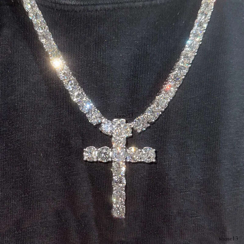 Hiphop 6mm Necklaces Cross Pendant S Custom VVS Iced Out Moissanite Tennis Chain