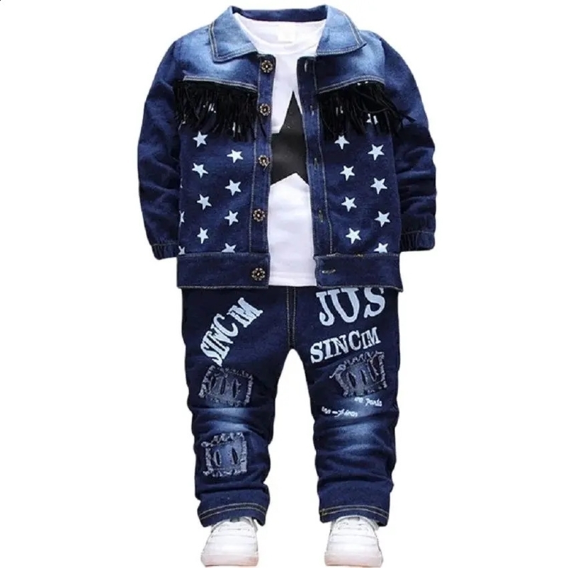 Baby denim jacket boys coat childrens sportswear set cotton denim jacket T-shirt star childrens clothing set 240921bj