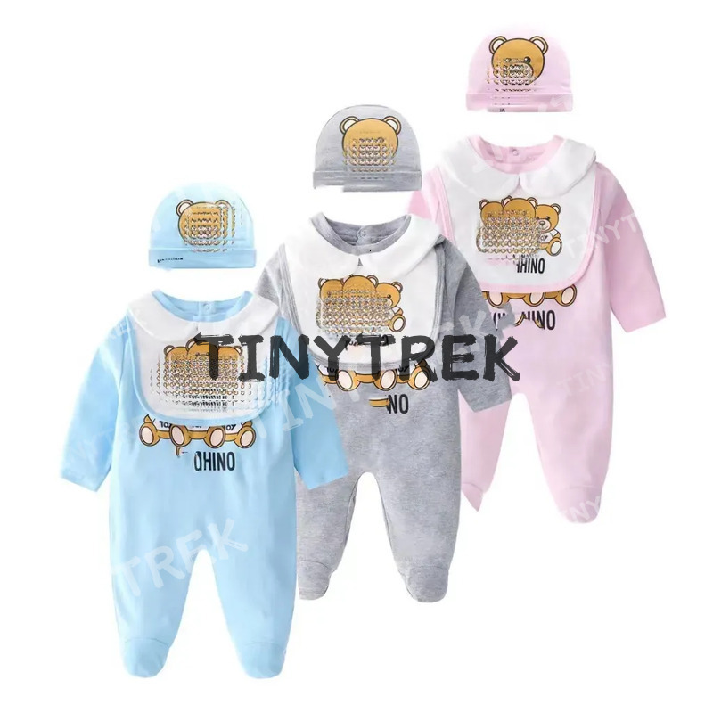 3 PCS Set Hat Bib Jumpsuit Kids Designer Rompers Girls Boys Brand Letter Newborn Baby Clothes Toddler 01