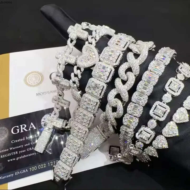 Wholesale price lab dia sier vvs moissanite iced out hip hop jewelry necklace k chain tennis cuban bracelet m
