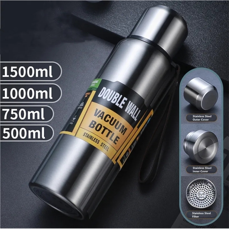 500/750/1000/1500ml Stainless Steel Thermos Large Capacity Vacuum Flask Portable Insulated Tumbler With Rope Thermo Bottle 241217bj W260226