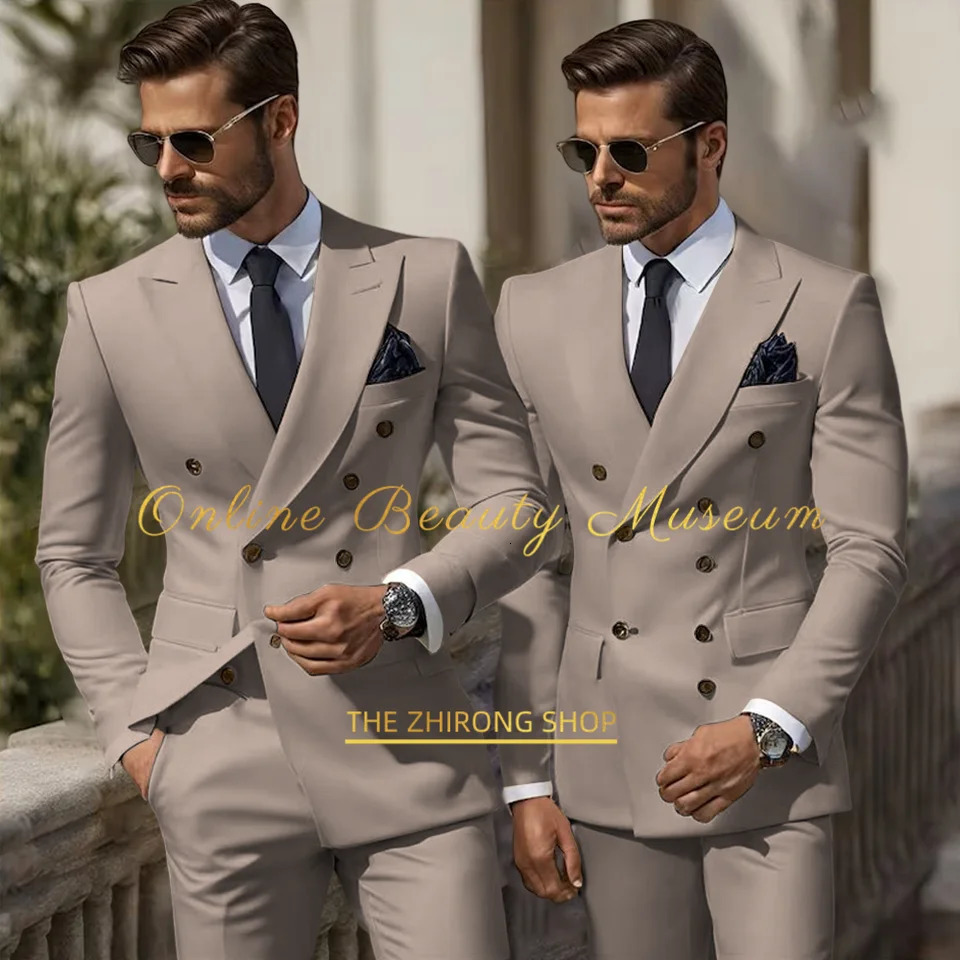 Formal Elegant Stylish Ivory Double Breasted 2 Piece Wedding Suits for Men Classic Tuxedo Bespoke For Groom Prom Party Dress 250922