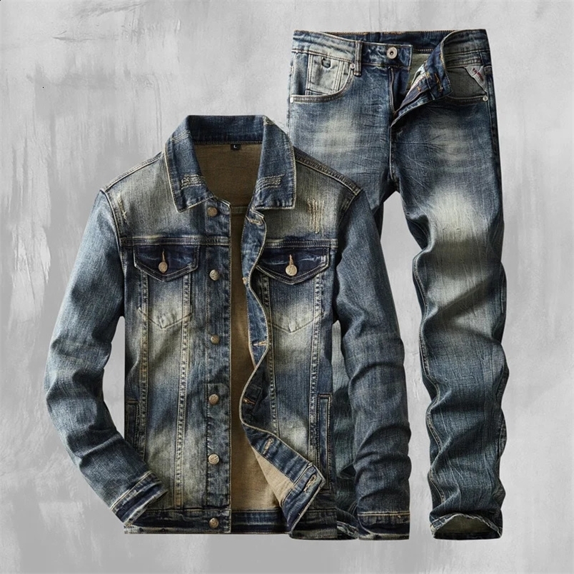 autumn/winter American denim jacket set classic simple classic washable elastic denim jeans suitable for men 241119