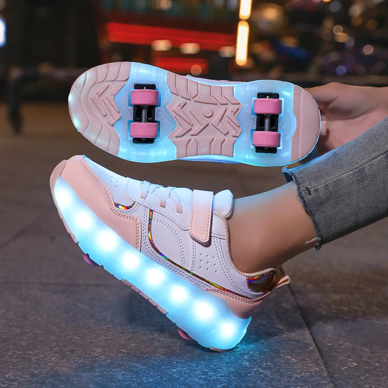 Luminous Roller Skate Shoes Wheels Removeable Sneakers Kids Roller Shoes USB Charge Light Up Sport Skate Board Shoes Boys Girls 250922