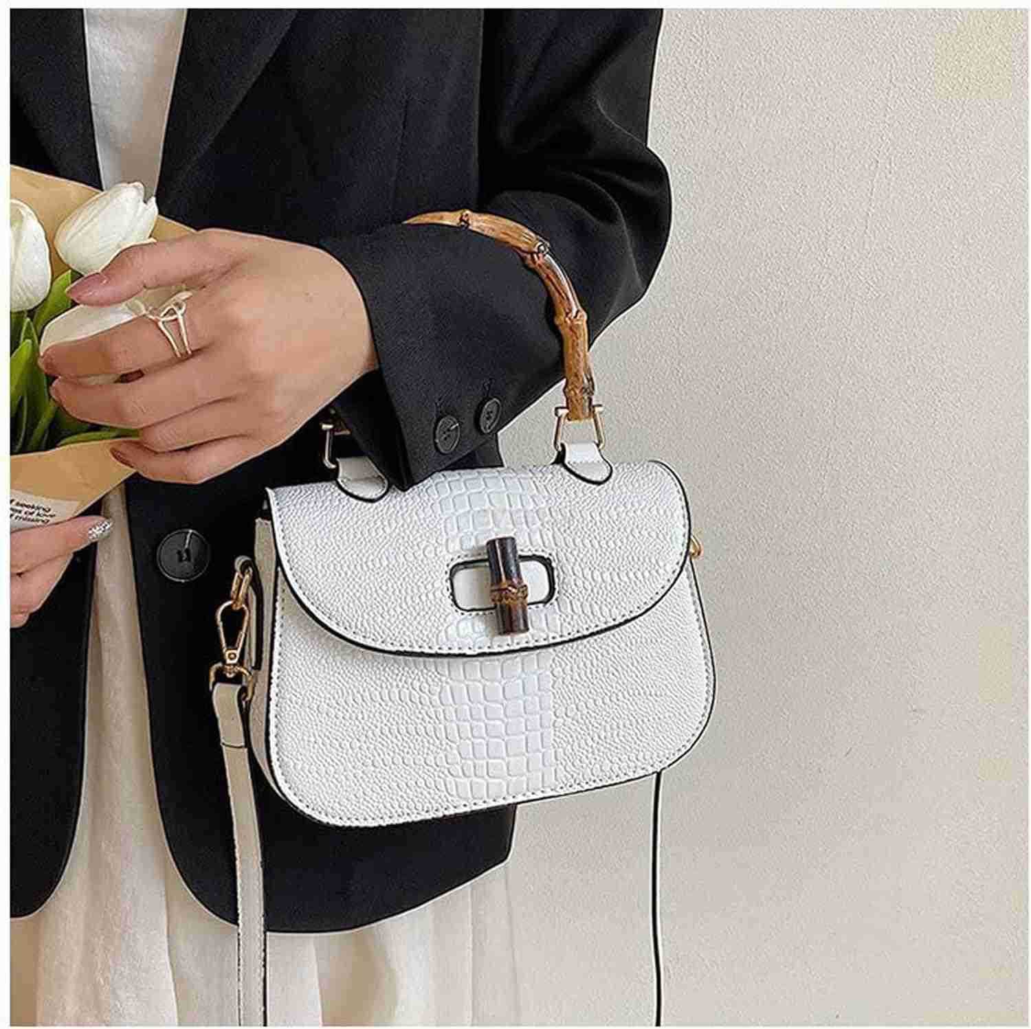 Women Handbag artificial leather Bamboo Top handle Crossbody bag Elegant Purse Evening bag Gift for Women HandmadeW250930