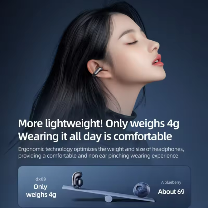DX09 Wireless Bluetooth Clip-On Earbuds Over-Ear Hook Design for Men & Women Universal Use Sports Headphones with Long Battery Life & High Sound Quali