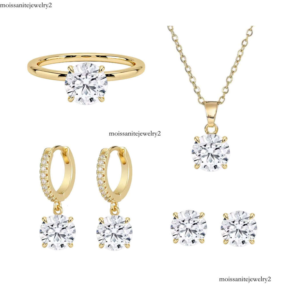 Sterling Silver Fine Jewelry Set 1 1.5 2 3 ct Moissanite Ring Round Brilliant Cut Bridal Necklace Ring Earrings