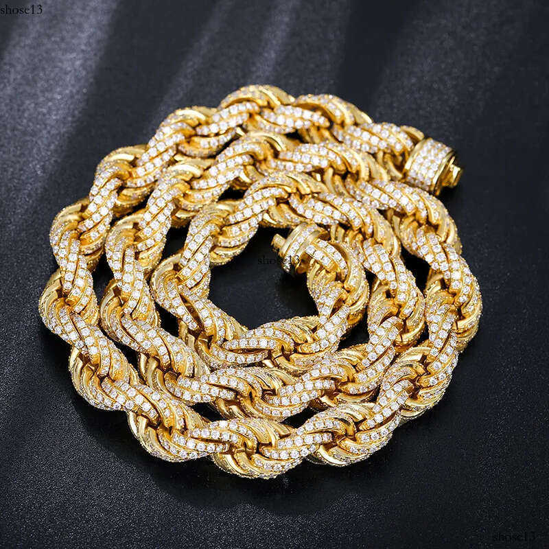 Dropshipping Pass Dia Tester Iced Out Moissanite Rope Chain Lab Gemstone Twist Necklace Sterling Sier for Men Hiphop