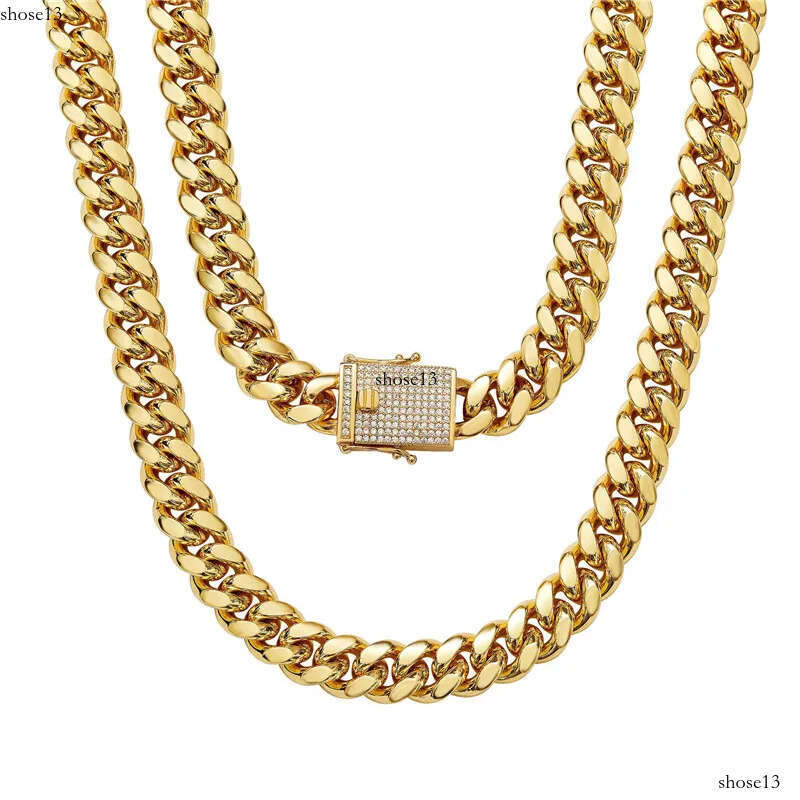 14mm 18-30inch Women Fashion Stainless Steel Chain Necklace Yellow Gold Color Bracelet Men Hip Hop Rock Jewelry