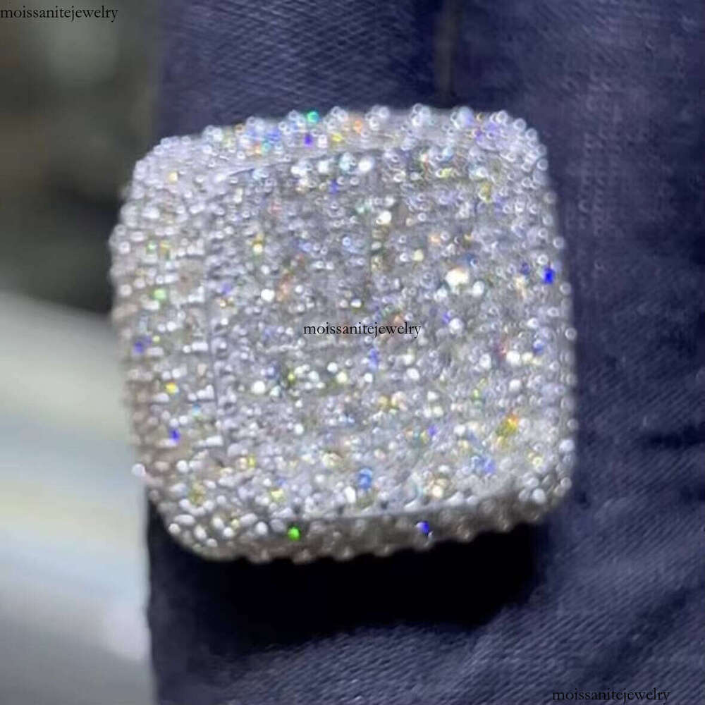 Platinum Plated Men's Jewelry Iced Engagement Moissanite Sterling Silver Hip-Hop Ring