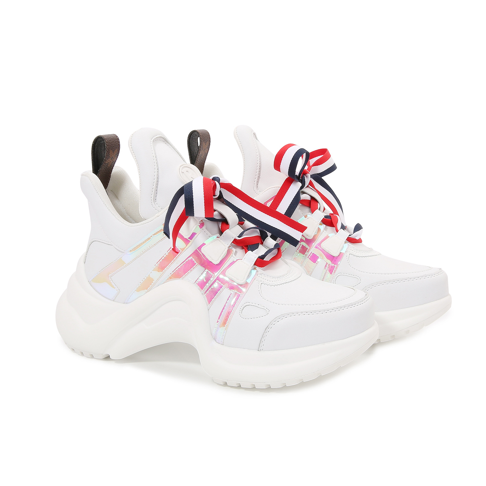 Designer shoes free shipping Thick soled raised leather casual shoes color blocked breathable women's shoes