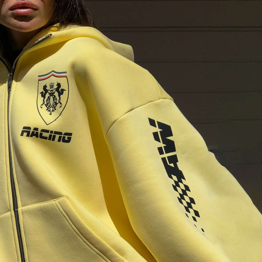 Bestseller American High Style Personalized Printed Zipper Hooded Sweatshirt Jacket For Women Loose Comfortable Warm Street Commuting Versatile Ddmyli