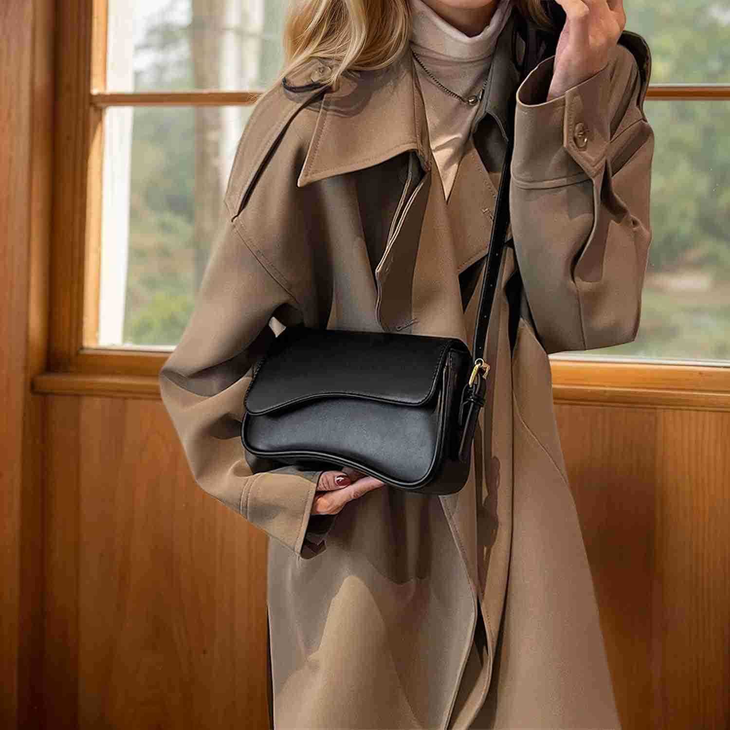 Leather Shoulder Bag for Women Hobo Handbag CluTCh Saddle Bag with Removable StrapW250930