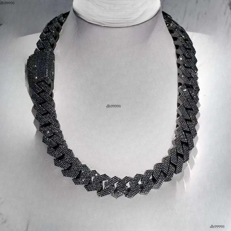 Hot-sale 18mm 20mm Plated 2 Rows High Quality Sterg Sier Ice Out Black Cuban k Chain Moissanite