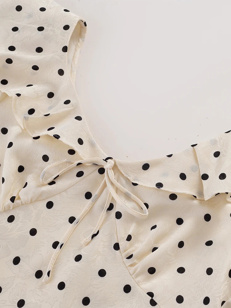 Chu Sau beauty 2025 Women Fashion Sweet Polka Dot Print Chic Ruffles Long Dress Vintage VNeck Puff Sleeve Party Dresses250922
