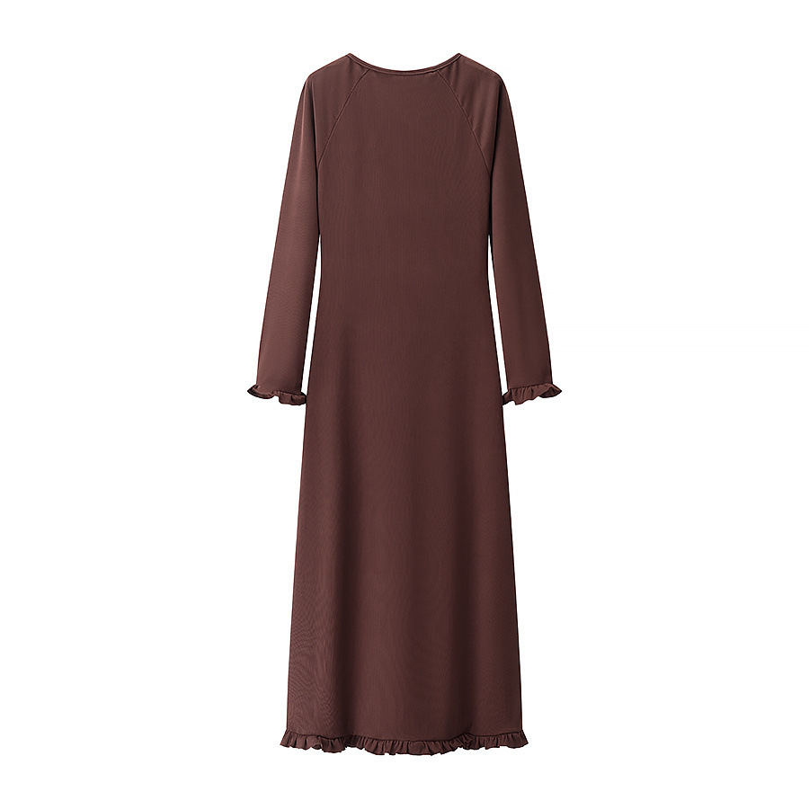 G12088 Elegant solid color ruffled slim fit long dress