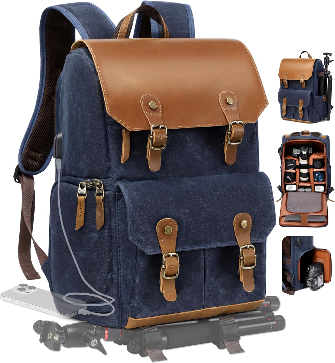 Blue Camera Backpack - Waxed Memory Canvas Camera Bag