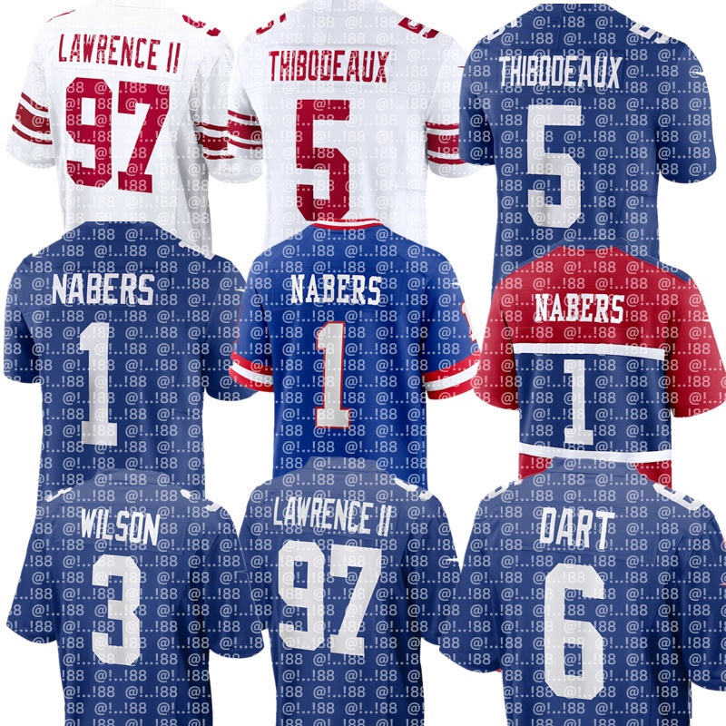 Russell Wilson Malik Nabers Jaxson Dart Abdul Carter Brian Burns Dexter Lawrence II Bobby Okereke Deonte Banks Okereke Lawrence Taylor NFL Giants Football Jersey