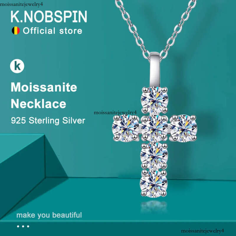 KNOBSPIN 3ct D VVS1 Moissanite Cross Pendant Necklaces for Women Man Sparking Dia with GRA 100% Sterling Sier Necklace