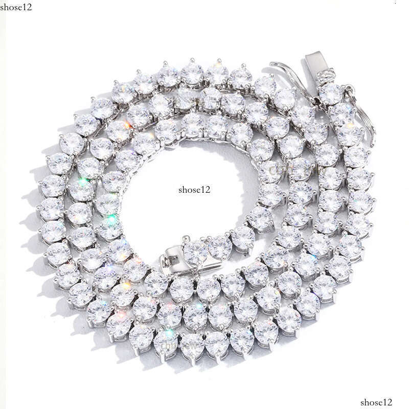 1 Row 4mm Wide 3 Prong CZ Dia Necklace For Women Stainless Steel Plated Gold Tennis Chain Hip Hop Bracelet Designer Jewelry Woman Valentines Day Gift