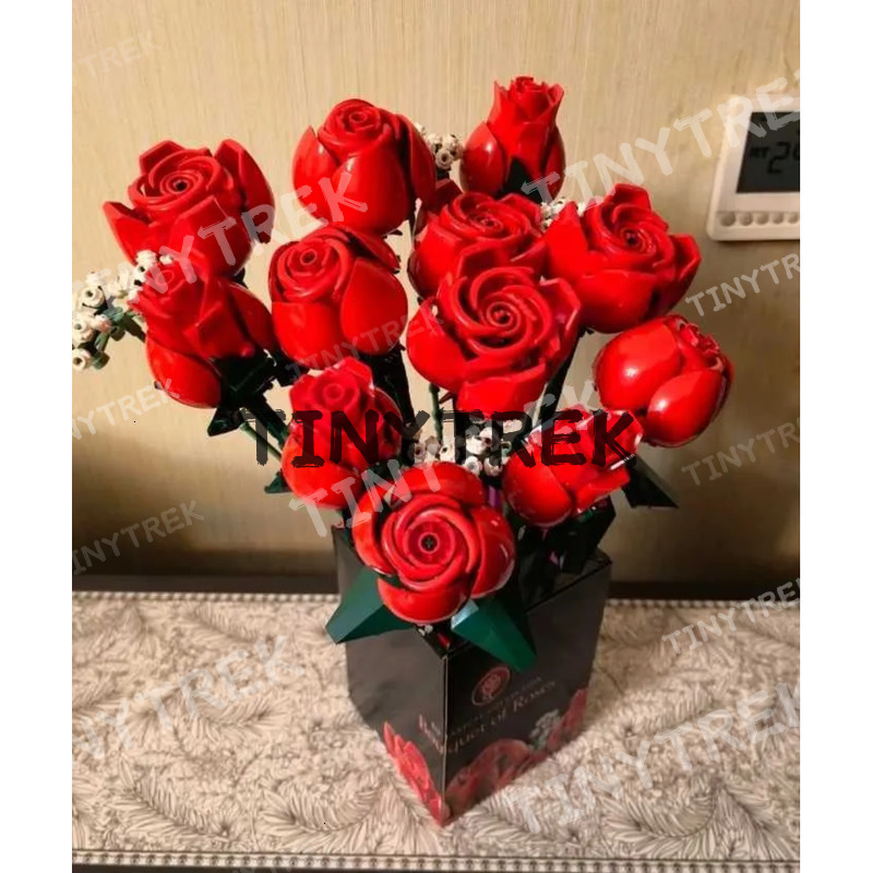 Romantic Rose Flower Bouquet Building Blocks Creative Home Desk Plant Decoration Assemble Bricks Toys for Gifts Girls Lady Y250627