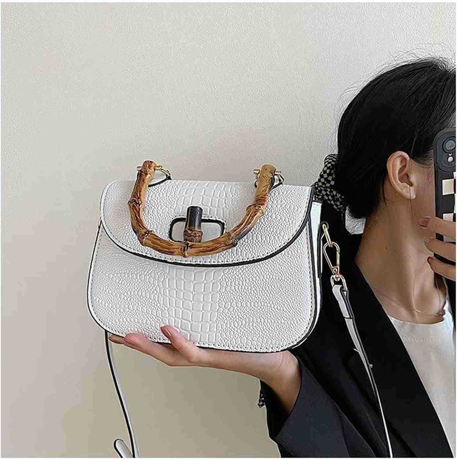 Women Handbag artificial leather Bamboo Top handle Crossbody bag Elegant Purse Evening bag Gift for Women HandmadeW250930